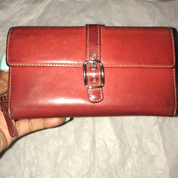 Coach Handbags - 🎈Authentic Red Leather Coach Check Wallet🎈